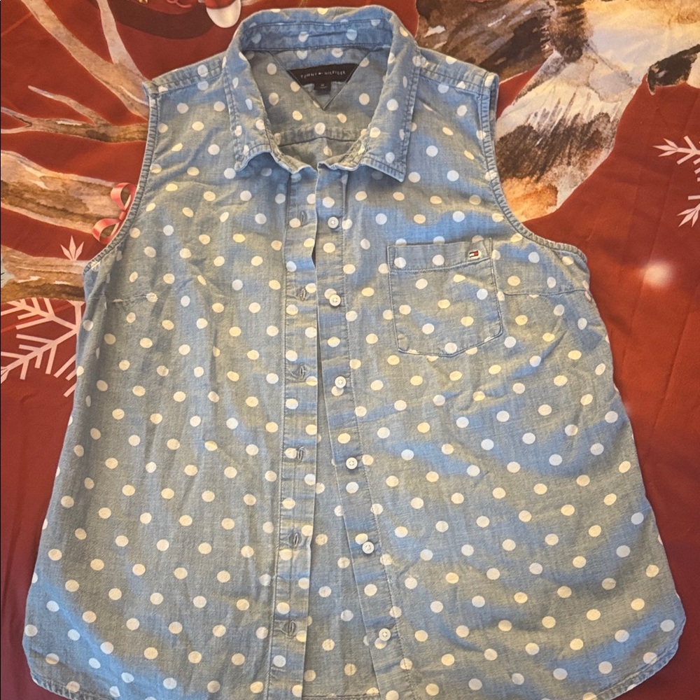 Tommy Hilfiger Light Blue Polka Dot Sleeveless Top